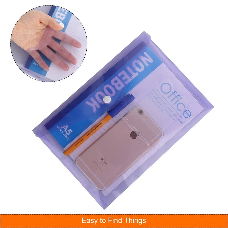 CertBuy 48 Pack A5 Poly Envelope Folder with Snap Button, CertBuy Clear Plastic Envelopes Plastic Document Envelope for School,Home, Work, and Office Organization, 6 Assorted Colors - Image 2